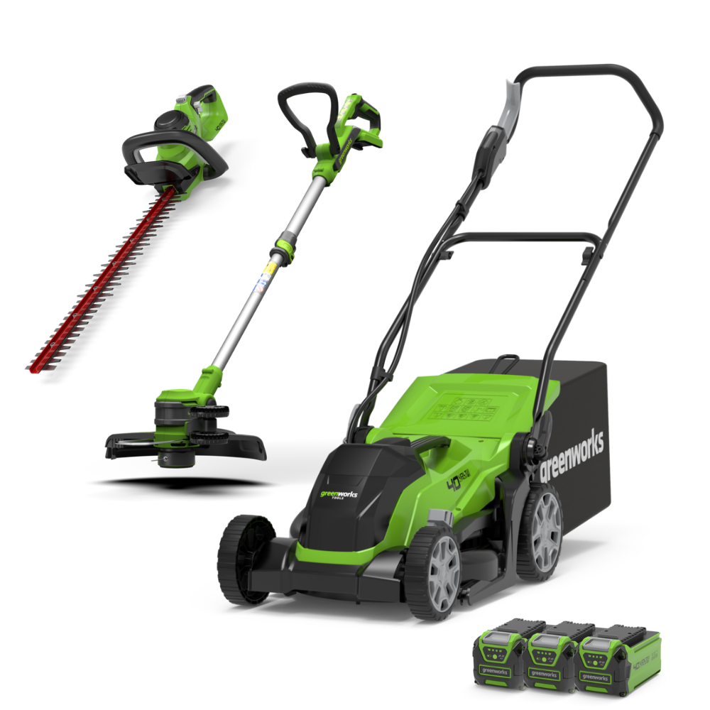 40V Rasenmäher 35cm + Rasentrimmer 33cm + Heckenschere 61cm Set