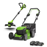 POWERALL 48V (24V x 2) Rasenmäher 46cm mit Radantrieb + Rasentrimmer 30cm Set