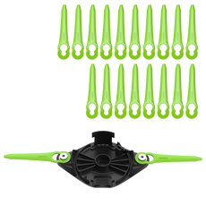 Set of green plastic components with a black and green device on a white background