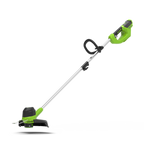 A green and black Greenworks 40V grass trimmer with a 30 cm cutting width.