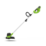A green and black Greenworks 40V grass trimmer with a 30 cm cutting width.