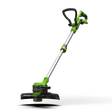 A green and black Greenworks 40V trimmer and edger with a 33cm cutting width.